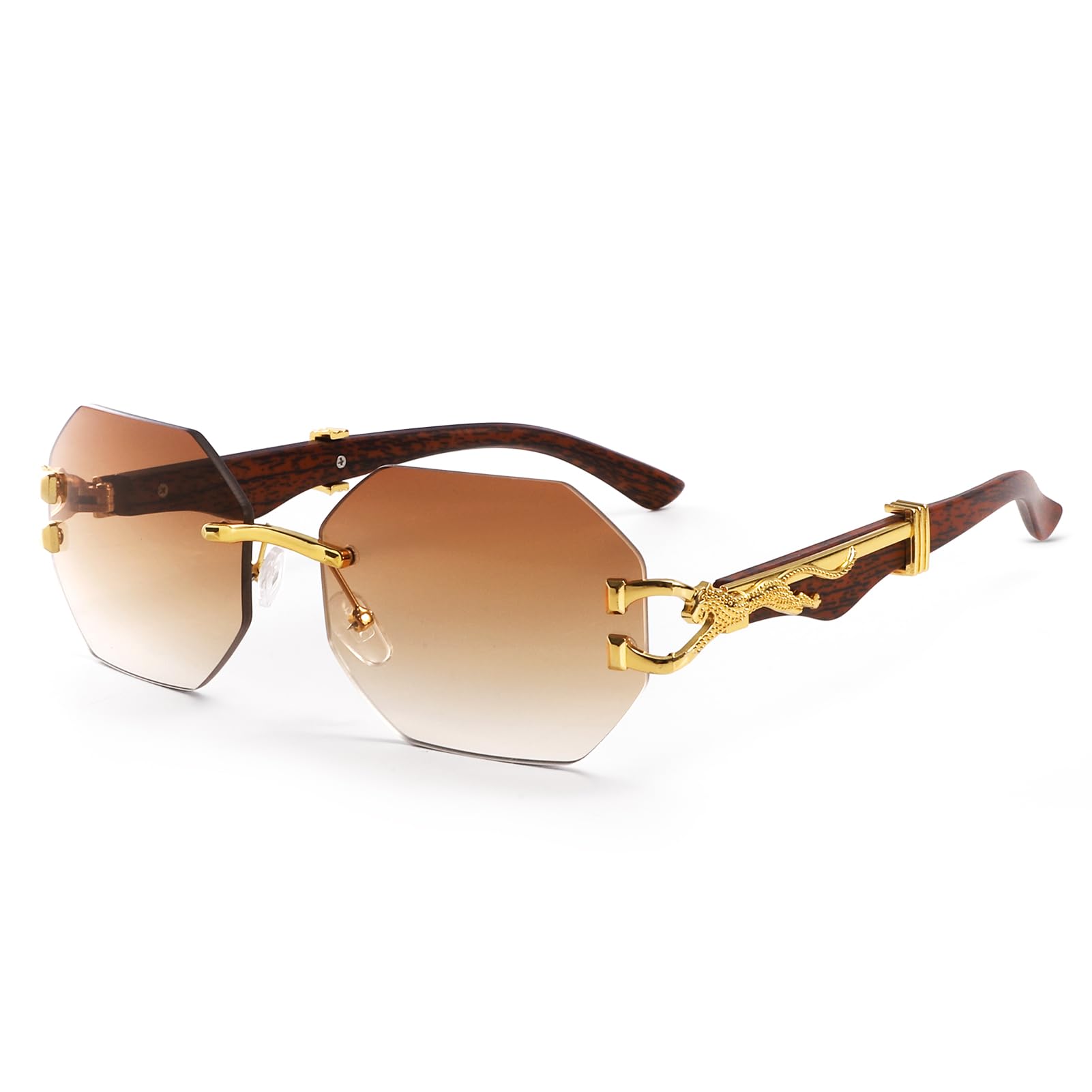 Rimless Rectangle Sunglasses for Women Men Fashion Hip hop Frameless Designer Shades Wooden Y2K Square Sun Glasses-image-40