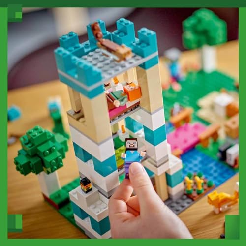 Image of LEGO 21249 Minecraft The Crafting Box 4.0, 2-in-1 Set for Building, Towers on the River or Cat Hut, with Alex, Steve, Creeper and Zombie Mobs, Action Toy for Children, Boys and Girls