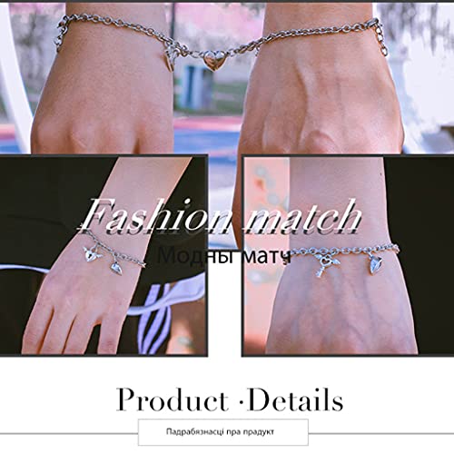 EAPTS O ímã de amor em aço inoxidável simples em forma de coração atrai um par de pulseiras masculin