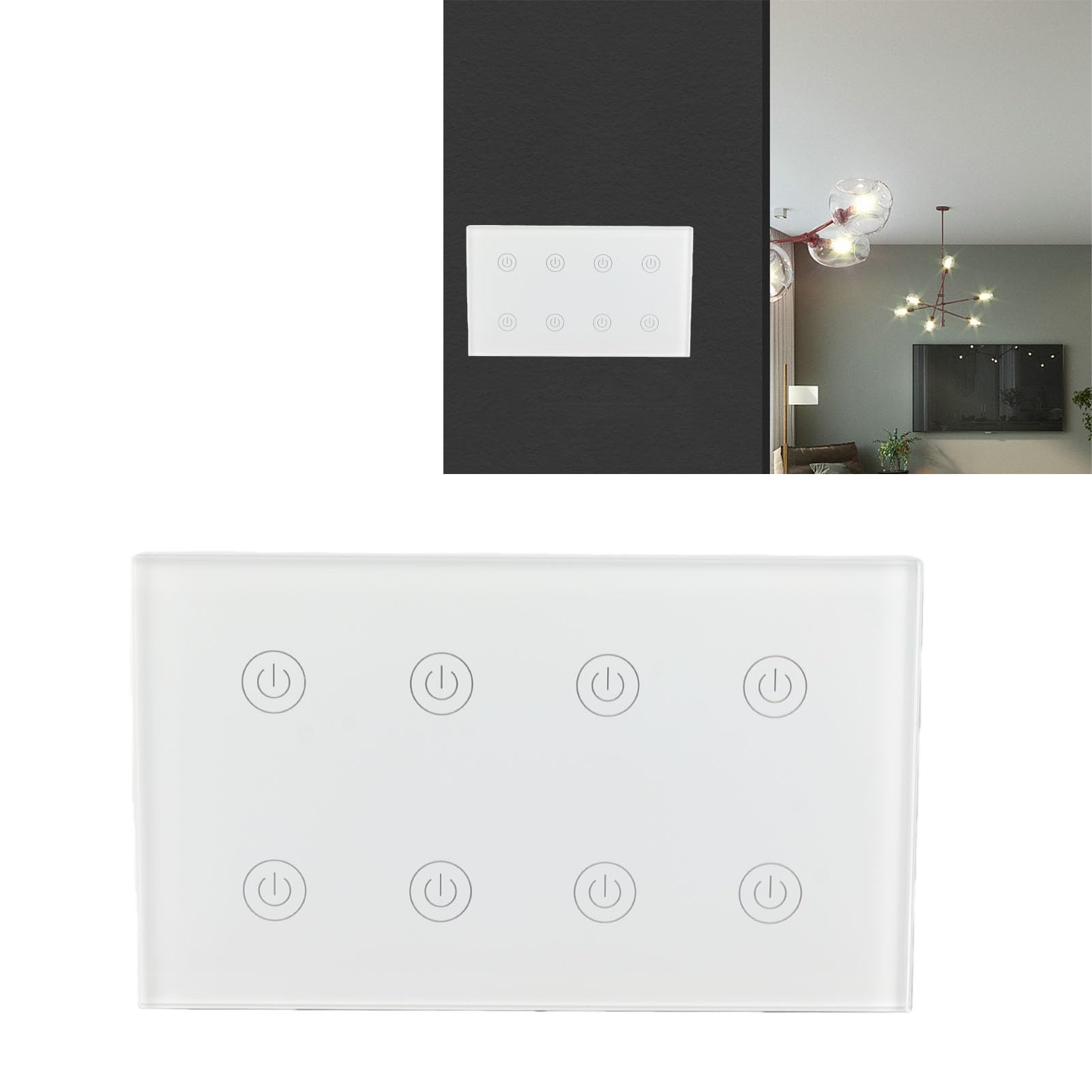 Generic Interruptor de Luz Táctil Panel de Interruptor de Pared WiFi Inteligente de 8 Bandas para el Hogar, Control Inalámbrico de Alta Sensibilidad, Material de PC, AC100-240V