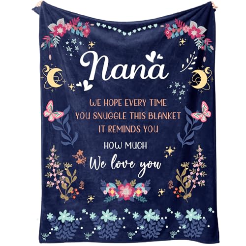 Nana Gifts on Christmas, Nana Birthday Gifts from Grandchildren, Flower Blankets for Nana, Gifts for Nana Grandma on Mothers Day Xmas, Soft Flannel Blankets 50