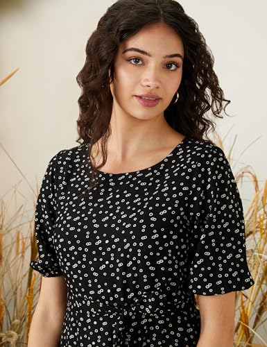 Image of Amazon Brand - Symbol Women Rayon Fit and Flare One Piece Midi Length Dress (with Self Fabric Belt) (Available in Plus Sizes)