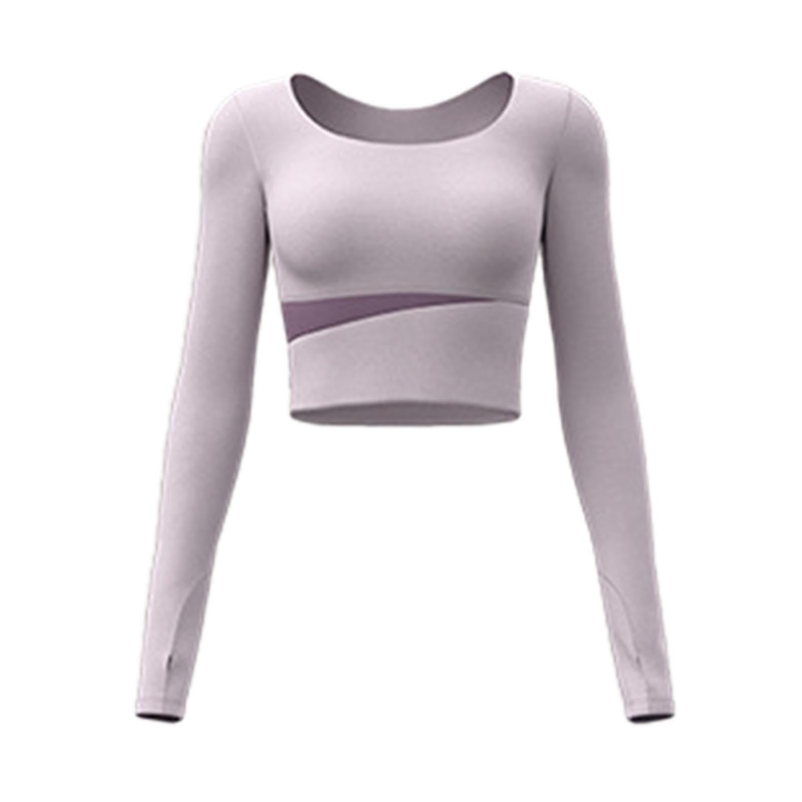 T-shirt de sport à manches longues pour femme avec trou pour le pouce - Coupe ajustée - Extensible - Pull de compression - Vêtements de sport pour la gym, le yoga, l'exercice, la course à pied
