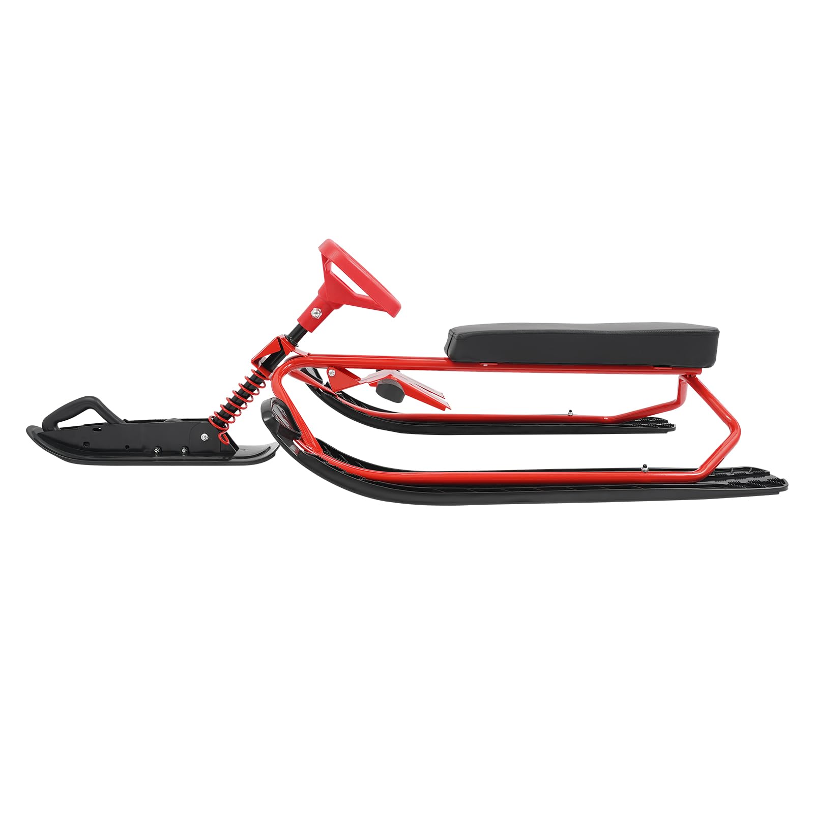 Luge en plastique avec volant, pour enfants et adultes, capacité de charge de 100 kg, snowracer avec siège rembourré et corde de traction, Snow Kart, pour la neige, l'herbe, le sable