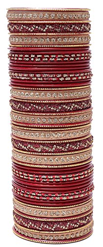 Image of NMII Non-Precious Metal with Base Metal Spreads with Zari Glossy Finished Premium Traditional Bridal Chuda Bangle set for Women and Girls