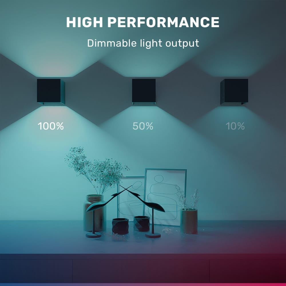 HOFTRONIC - Kansas Smart Wandleuchte mit WiFi und Bluetooth - dimmbar - Würfel - 6W - RGBWW - Up & Down - Schwarz - WLAN