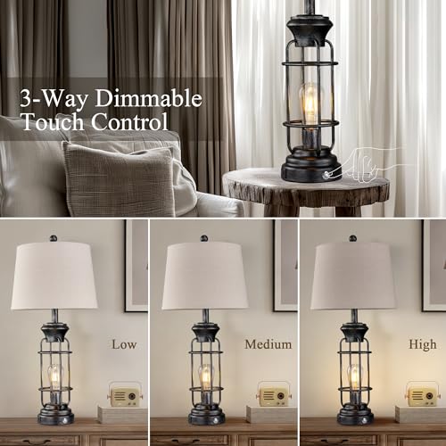 Reaketon 28" Table Lamp for Living Room with USB Charging Ports, Tall Table Lamp Set of 2,3-Way Dimmable Lamps for Bedroom, Bedside Lamp for End Tables, Industrial Nighstand Lamps,Bulbs Included - Image 5