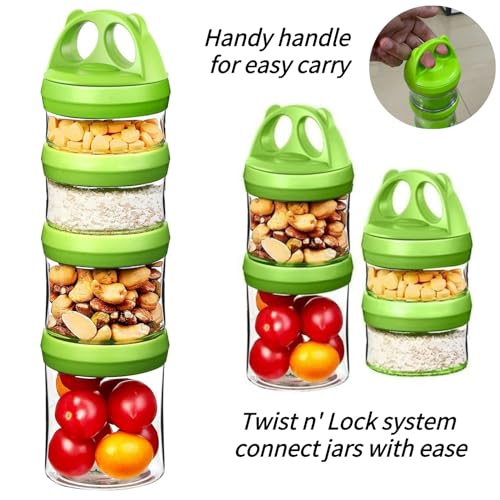 Image of SELEWARE Green Stackable Snack Containers for Kids Toddlers Adults, 31oz
