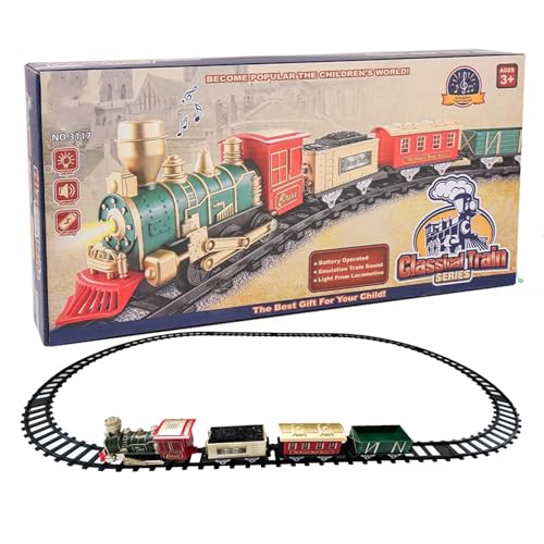 Juego de trenes de Navidad - Juego de trenes de Navidad alrededor del árbol, juego de trenes eléctricos clásicos con rieles, tren para decoración de árbol de Navidad, juego de trenes festivos