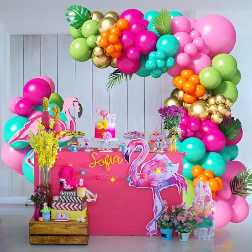 Image of 138pcs Flamingo Tropical Balloons Arch Garland Kit Hawaii Party Decoration