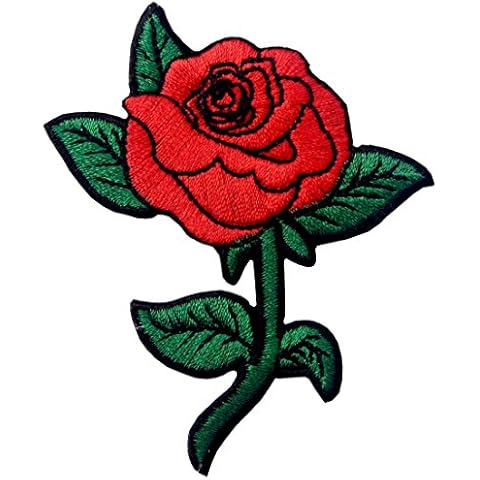 Red Rose Embroidered Badge Iron On Sew On Patch Cover