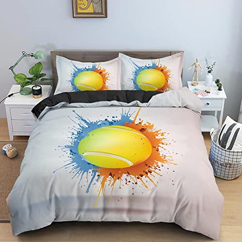 Copripiumino Matrimoniale Tennis Blu – Set Biancheria Letto In Microfibra 260x240 Con 2 Federe 50x80 – Reversibile Con Cerniera