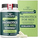 Probiotics for Men | Gut Health & Prostate Support | 50 Billion CFU with 15 Probiotic Strains | With Lycopene for Prostate Support | Men’s Gut Health Supplements | Non-GMO | Made in Canada | 60 Ct