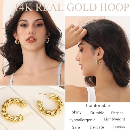Image of Shining Diva Fashion Anti Tarnish Jewellery Celebrity Inspired 14k Real Gold Plated Simple Plain Link Chain Chunky Huggie Hoop Trendy Stylish Copper Earrings for Women Girls