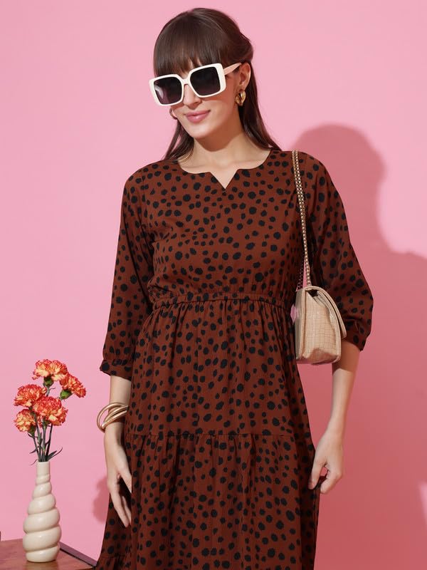 Image of Sheetal Associates Women's Casual 3 /4 Sleeve Crepe Fit and Flare Dress| Comfortable Relaxed Fit Summer Party Dress