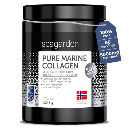 Seagarden Pure Marine Collagen Powder - 5000mg - Hydrolyzed Collagen Type 1 – Collagen Supplements for Women and Men – Collagen Peptides for Hair, Skin and Nails – Unflavored - 300g - 60 Servings