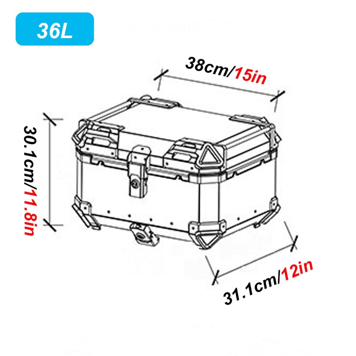 28L 36L 45L 55L 65L 80L 100L Top Case Moto Top Case Lock Storage Carrier Case Tail Box Système de dégagement Rapide Aluminium/Noir/A-36L Decoration