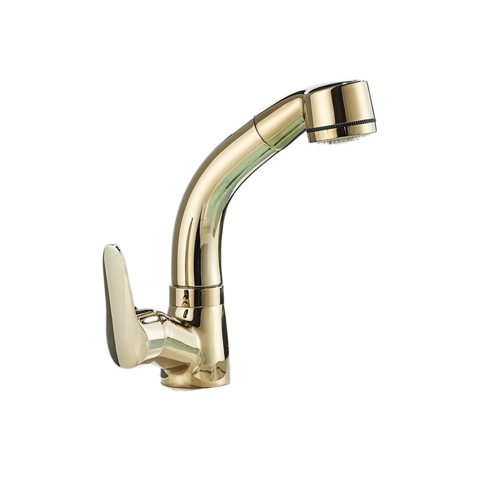 Robinetterie extractible et relevable or avec jet rotatif libre de lavabo
