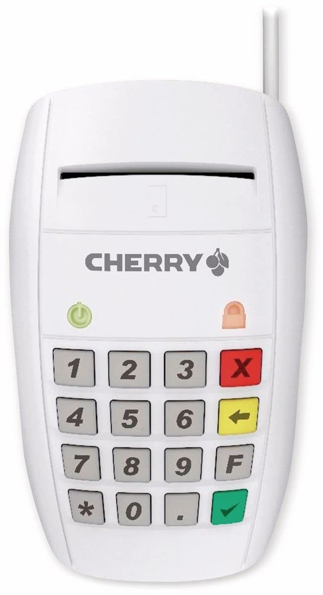 CHERRY Smart Terminal ST-2100, Smart Card Reader for Electronic Health Insurance Cards, Signatures, Home Banking, USB, One-Handed Operation, 16 Keys, White