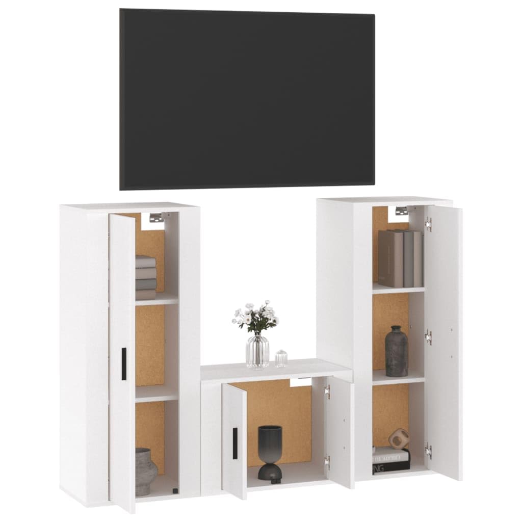 TV-Hängeschränke 3 STK. TV-Ständer Wandmontage TV-Board Fernsehschrank TV-Einheit TV-Möbel für Wohnzimmer oder Schlafzimmer Medienschrank Trendigen und Praktischen Design Hochglanz-Weiß