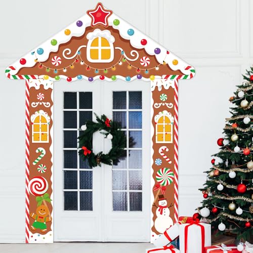 Image of Funrous Door Banner Party Decor Porch Banner Door Sign Set Photo Booth Props Backdrops for Birthday Baby Shower Outdoor Indoor House Porch Decorations(Yellow,Gingerbread)