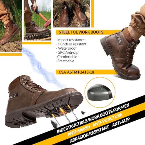 KELODON Men's 6-Inch Leather Winter Safety Boots - Waterproof Steel Toe, Indestructible, Warm Construction2