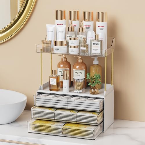 Image of Anylady Bathroom Organizers and Storage, Makeup Organizer (Sturdy Durable Attractive), Ideal for Vanity, Countertop, Counter, Perfume, Skincare, Cabinet, Cosmetic, Dresser Organizer (White)