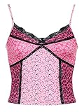 Ärmelloses Crop-Top mit verstellbarem Spaghettiträger, Schnürung vorne, Aushöhlung und Spitzenbesatz