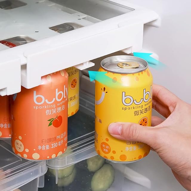 Queta Fridge Beer Can Organiser, Soda Can Organizer for Refrigerator Can Fridge Dispenser Organizer Suitable for 5.3cm Caliber Cans Kitchen Storage Solution for up to 8 Cans of Drink