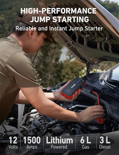Image of AstroAI S8 Car Battery Jump Starter, Car Jumper Starter Battery Pack for Up to 6.0L Gas & 3.0L Diesel Engines, 12V Portable Jump Box with 3 Modes Flashlight and Jumper Cable (Red)