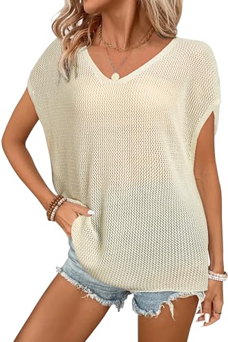 Image of Arach&Cloz Women Crochet Tops 2025 Summer Wool Blended Sweater Vest Short Sleeve Fashion Outfits Oversized Coverup