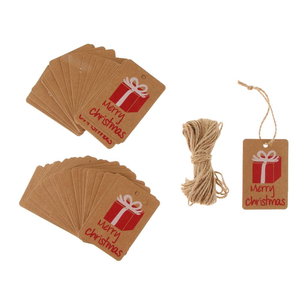 SAZ DEKOR 100pcs Kraft Paper Merry Christmas Gift Tag Label Xmas Hanging Decor Gifts