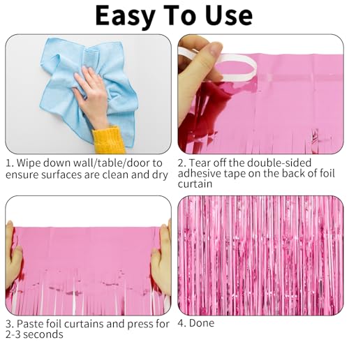Image of Pink Party Backdrop Decorations - Thicken 4 Pack 13.2x8.2 FT - Birthday Decorations for Women Girls, Foil Fringe Curtains for Bachelorette, Graduation, Baby Shower Party Decorations