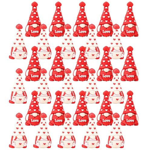Frfik Decoración del día de San Valentín – Mini figuras de gnomo de 3,5 cm | Juego coleccionable de corazón de PVC, 30 estatuas de enano a granel para bandeja escalonada, estante de granja, oficina
