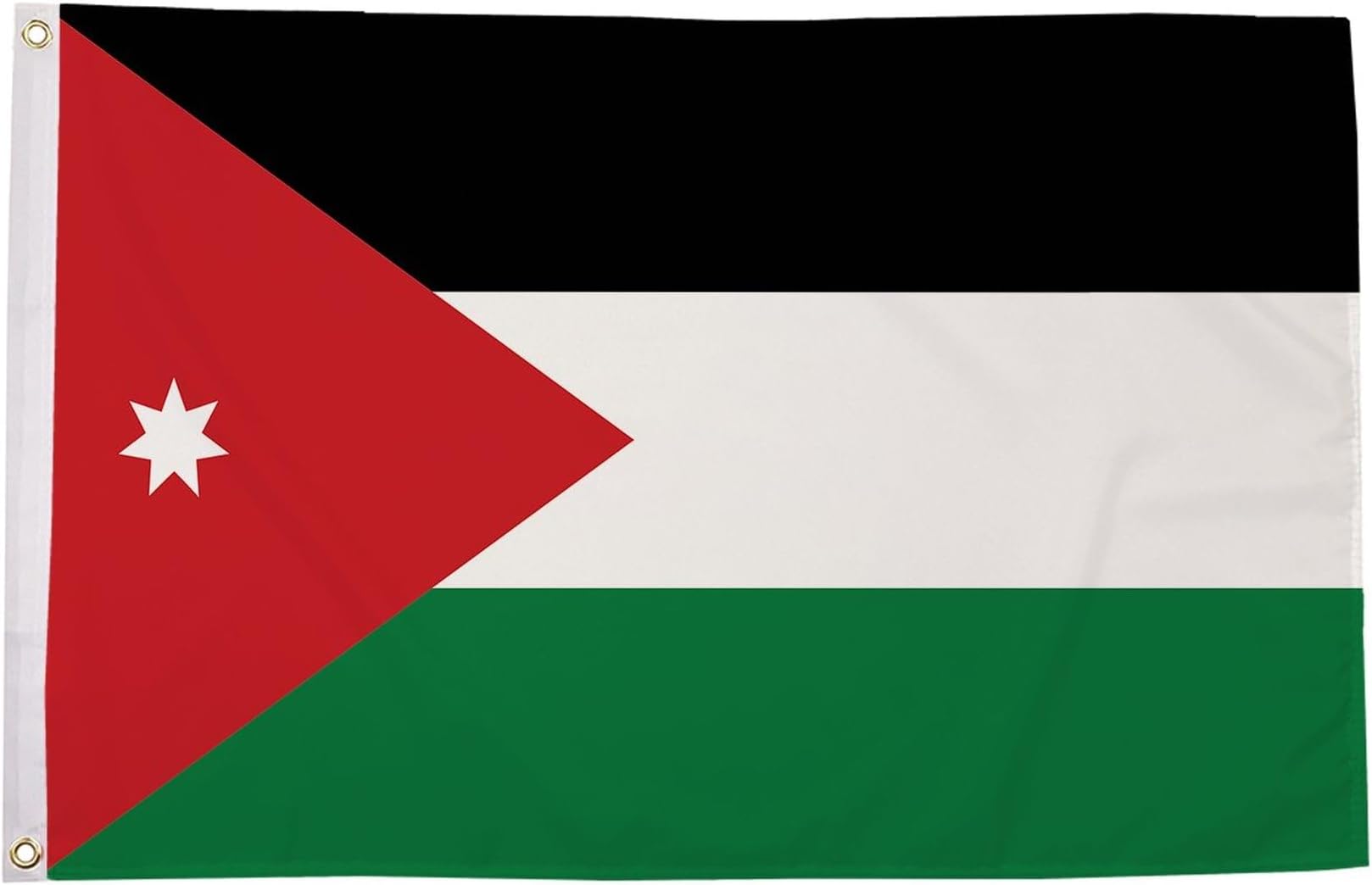 Jordan Flag 5ft x 3ft National Flag Black White Green Horizontal Stripes Red Triangle Star Premium Quality Polyester Double Stitched Brass Grommets 150cm x 90cm Indoor Outdoor Banner