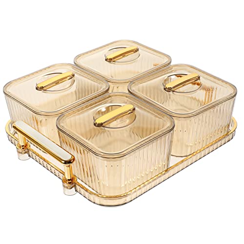 Cabilock Snack Tray Set 4 Section Snack Organizer with Cover Appetizer Tray for Nuts Chips Fruits for Countertop Entertaining