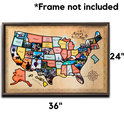 Us Photo Map – 24 X 36 Inch United States Travel Memory Map – Personalize With Photos Of The States You've Been To - Includes Cutting Stencils And Photo Cropping Website Access #TOP5