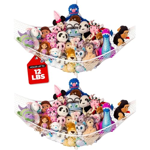 lilly39s love stuffed animal hammock  corner hanging organizer toy storage stuffed animal storage net  made from quality fishing net holds 12lbs  6734x4734x4734 white 2 pack