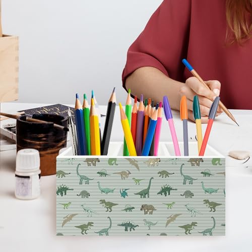 Image of Dinosaur Gifts Pen Pencil Holder Organizer for Desk, Dinosaur Gifts for Boys Kids, Dino Striped Wooden Box Signs Decorations for Home Classroom Kids Boys Room Bedroom Desk Tabletop