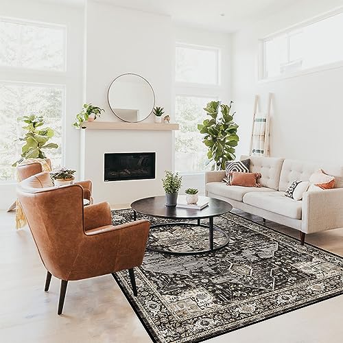 RUUGME Washable 5x7 Area Rugs - Large Rugs for Living Room Stain Resistant Carpet Vintage Rugs for Bedroom with Non Slip Backing Home Decor Floor Decoration Mat (5x7 Black)