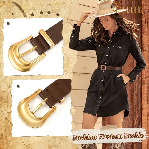 JASGOOD Women's Western Belt Vintage Black Leather Waist Belt for Pants Jeans with Gold Buckle2