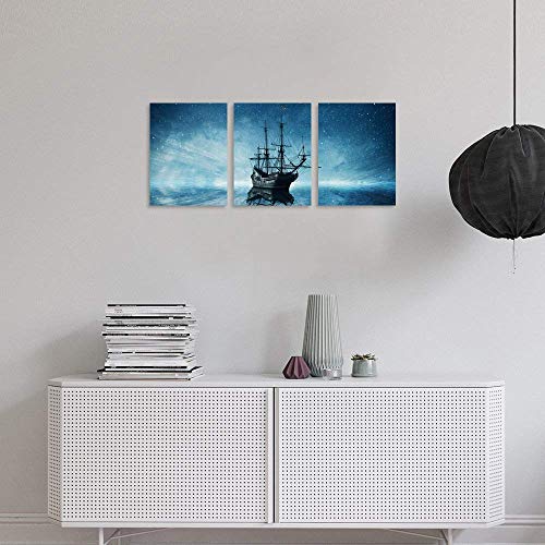 Tutubeer 3 Panel Pirate Decor Pirate Ship Decor Ship Art With A Starry Night Sky Ship Pictures Paintings On Canvas Sailboat Decor Stretched And Framed Wall Art For Living Room Bedroom Home Decorations #TOP2