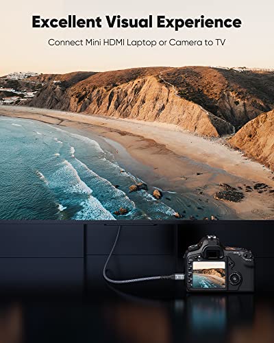 Mini Hdmi To Hdmi Cable 10Ft, Highwings (4K 60Hz) High Speed Hdmi To Mini Hdmi Male Bi-Directional 2.0 Cord, For Hdtv, Tablet, Camera And Camcorder [Aluminum Shell, Nylon Braided] #TOP7