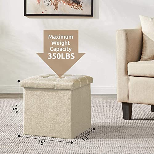 Image of Folding Storage Ottoman cube storage Sofa Bench Storge Organizer & Footrest stool for Bedroom, Living Room, Office Seat Sofa (Medium (38 x 38 x 38 CM), Beige)