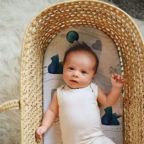 Jumpoff Jo - 2 Pack Fitted Bassinet Sheets, Soft Cotton Flexible Fit For Oval, Rectangle, And Hourglass Standard Mattresses, 16 In. X 32 In. - Galaxy And Mama Bear #TOP4