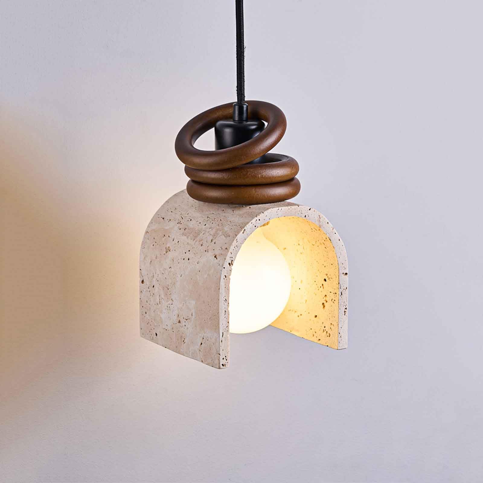Lustre japonais Wabi Sabi en travertin et lampe suspendue en noyer E26