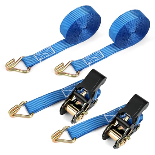 IAZZCO 6M Spanngurte mit Ratsche - 25MM Spanngurt mit J Haken TÜV/GS Zertifiziert mit Ratschengurte mit Nockenschnalle für Motorräder Auto Anhänger Haushalt (Blau/2 Stück)