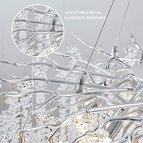 Tmafon Modern Silver Crystal Raindrop Chandelier - D31.5 Tree Branch Chandeliers, Luxury Ceiling Pendant Light Fixture For Dining Room, Living Room #TOP2