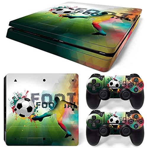 ZOOMHITSKINS PS4 Slim Skins, Foot Color Soccer Sports Football Ballon Team Spirit Splash Man, High Quality, Durable, Bubble-free Goo-free,Cover Set of 2 Controller Skins 1 Console Skin, Made in USA