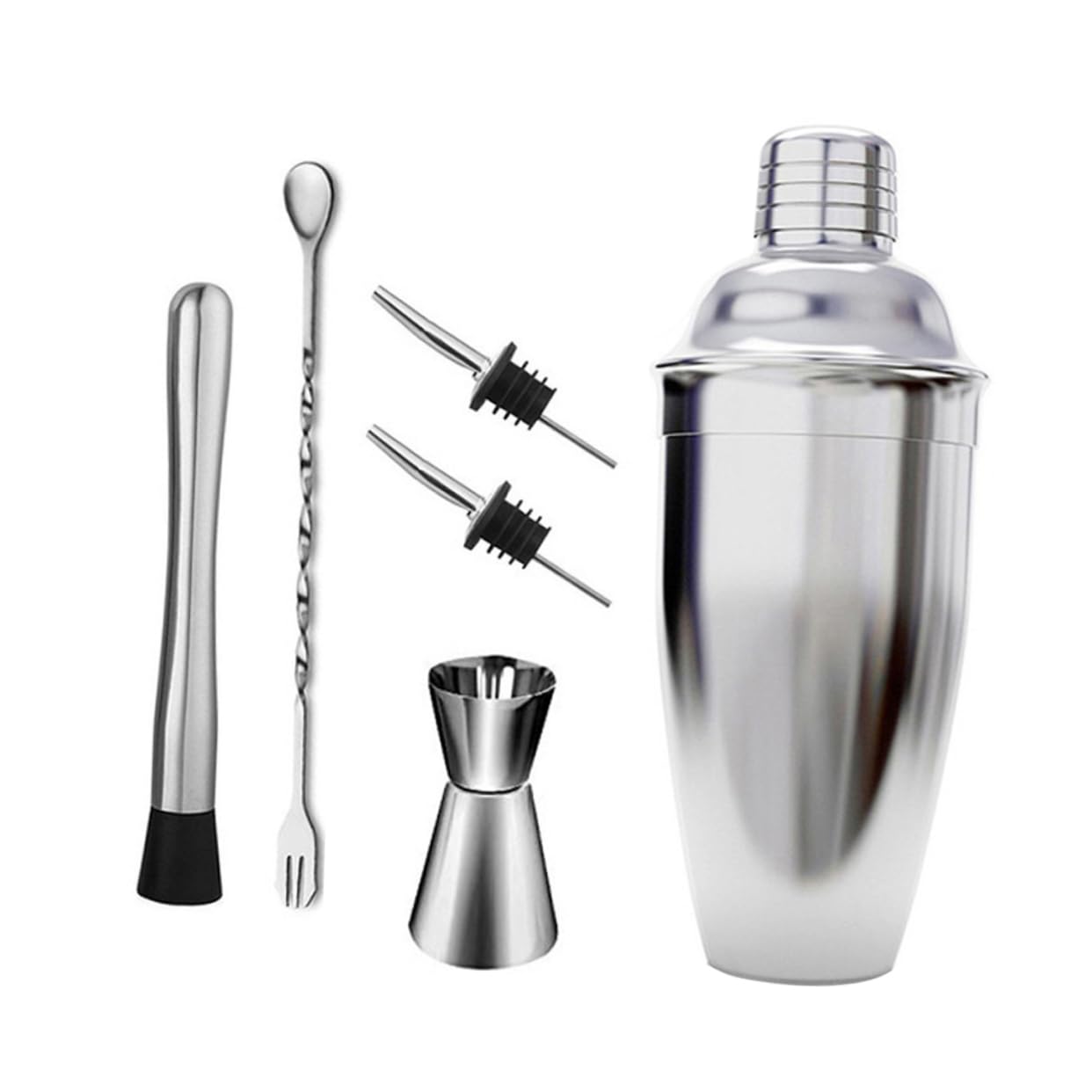 Ciieeo 6pcs Stainless Steel Cocktail Shaker Bar Mixing Tools for Home Parties Easy to Clean for Martini Beverage Mixing Professional Drink Making
